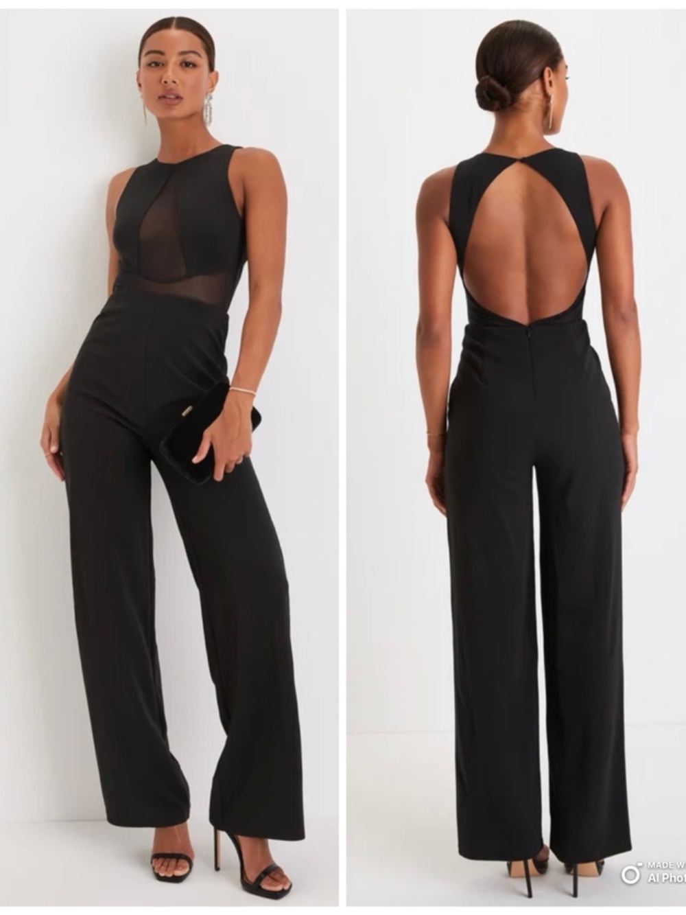 Lulus Small Alluring Perfection Black Mesh Cutout Backless Jumpsuit NWT Formal